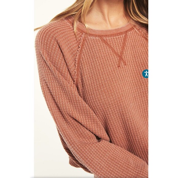 Z Supply Claire Rust Orange Waffle Thermal Long Sleeve Top Size L - Picture 9 of 9